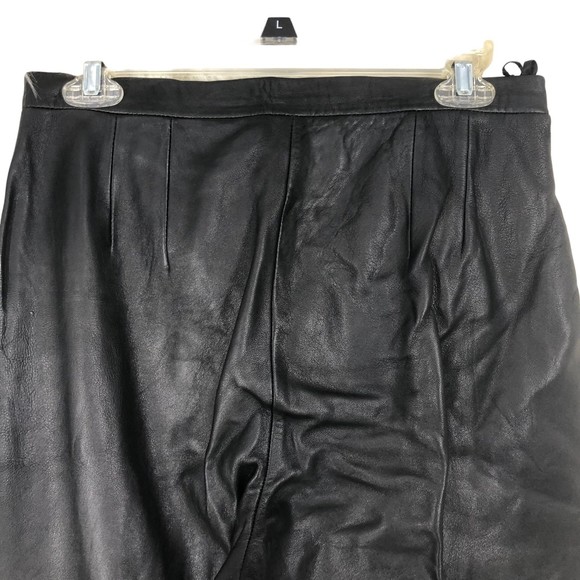 Vintage Jacqueline Ferrar Black Leather Pants SZ 10 High Rise Unhemmed Straight - Picture 4 of 8